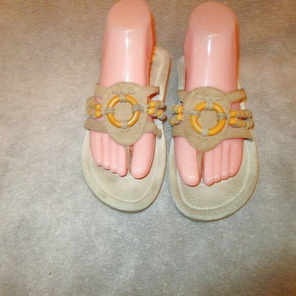 Earth BEADED Logan LEATHER Gelron Size 7.5 SANDALS Flip THONG Comfort CUSHION - Picture 4 of 12